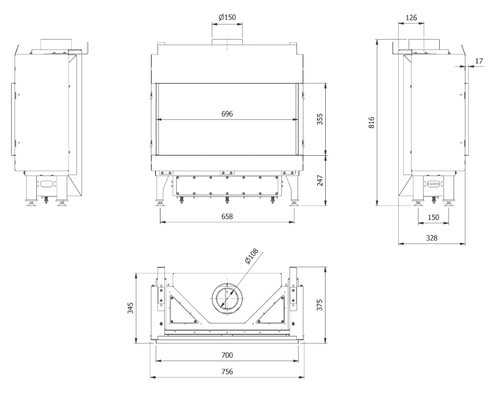 KRATKI LEO 70 frontowy gaz ziemny ∅ 100/150 6,1 kW - obrazek 5